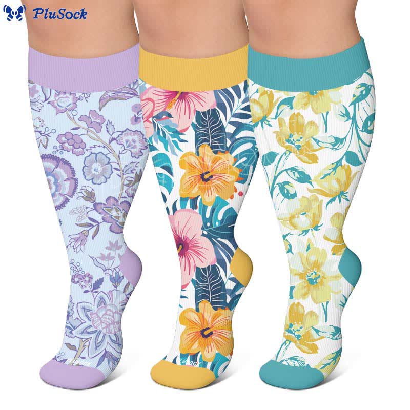 Plus Size Colorful Floral Compression Socks - image 0