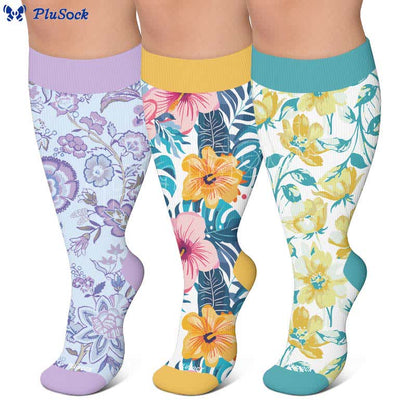 Plus Size Colorful Floral Compression Socks - image 0