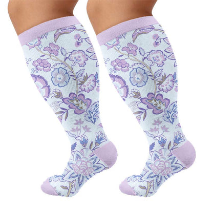 Plus Size Colorful Floral Compression Socks - Purple(1 Pair) - 4XL - image 5