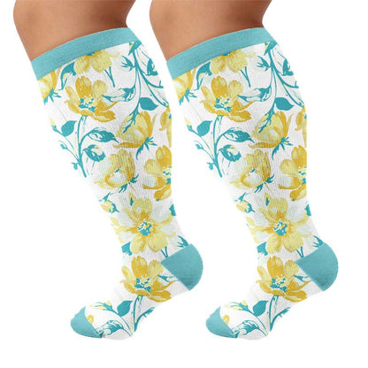 Plus Size Colorful Floral Compression Socks - Green(1 Pair) - 4XL - image 7