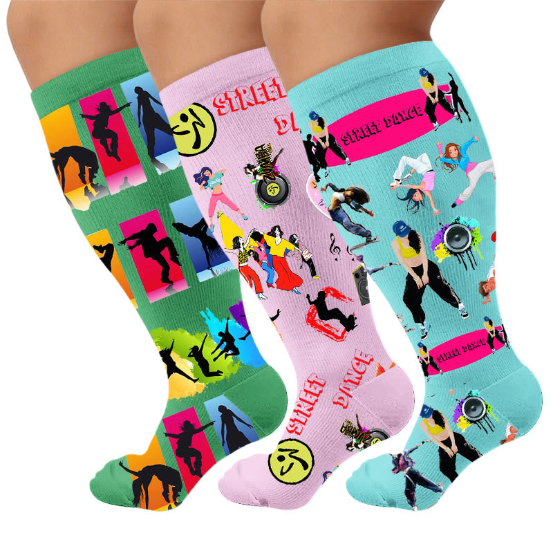 Plus Size Street Dance Compression Socks - Multicolor(3 Pairs) - 4XL - image 1