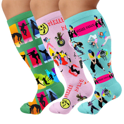 Plus Size Street Dance Compression Socks - Multicolor(3 Pairs) - 4XL - image 1