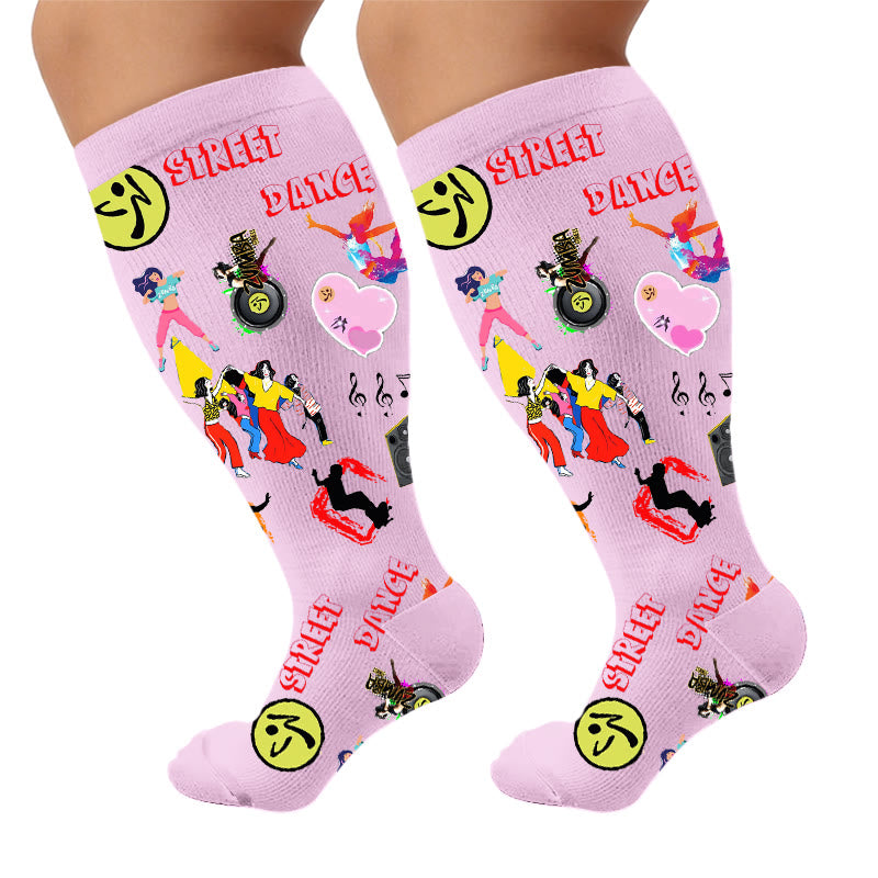Plus Size Street Dance Compression Socks - Pink(1 Pair) - 4XL - image 6