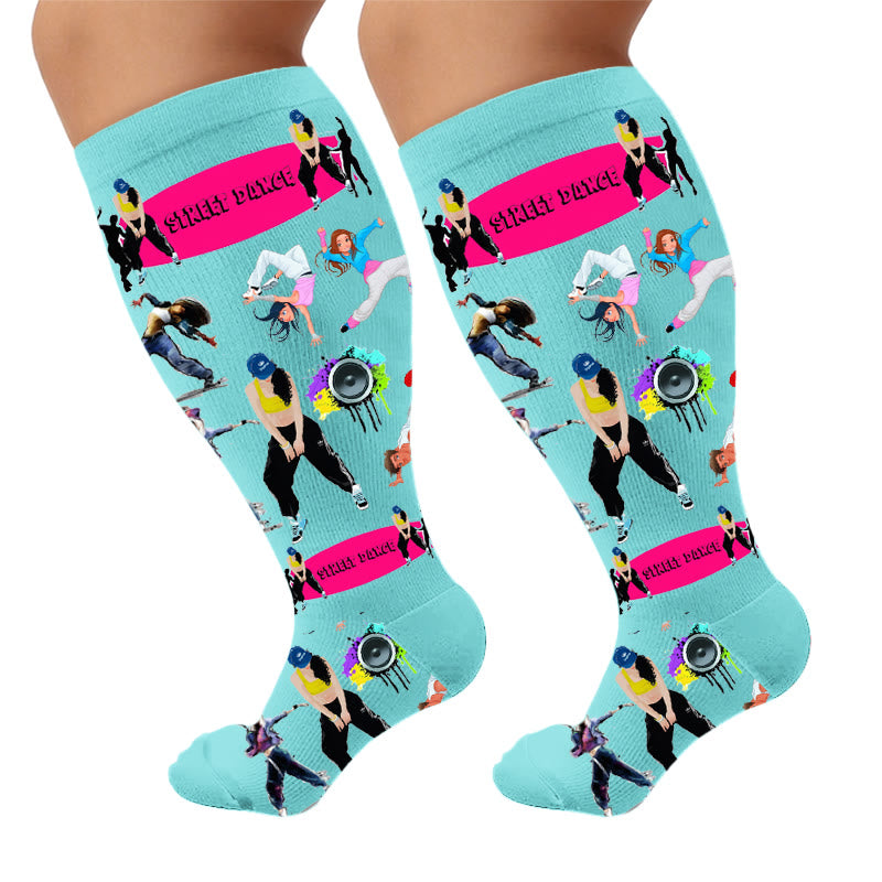 Plus Size Street Dance Compression Socks - Blue(1 Pair) - 4XL - image 7