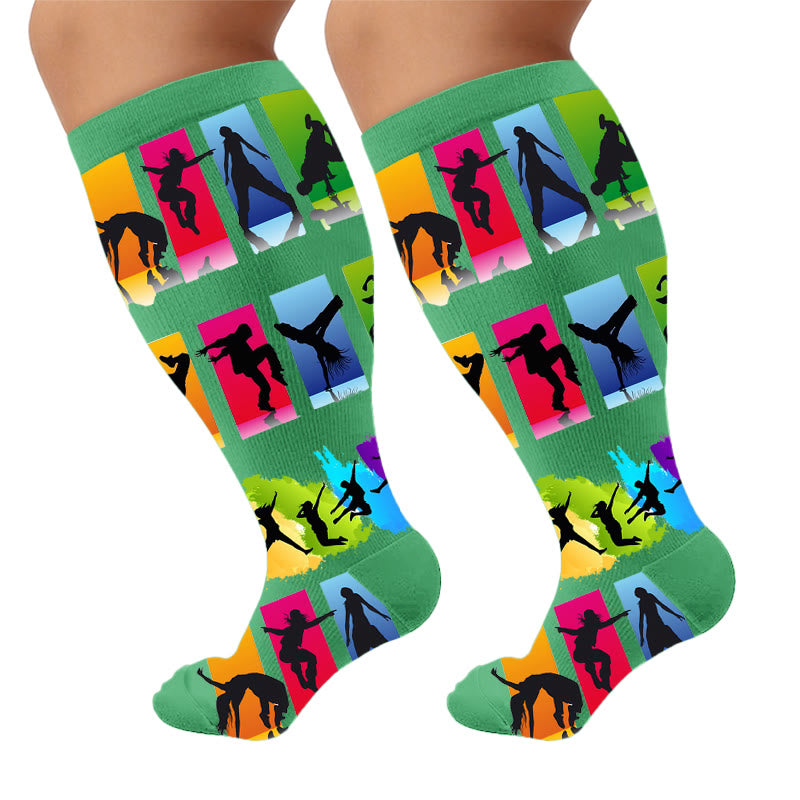Plus Size Street Dance Compression Socks - Green(1 Pair) - 4XL - image 5