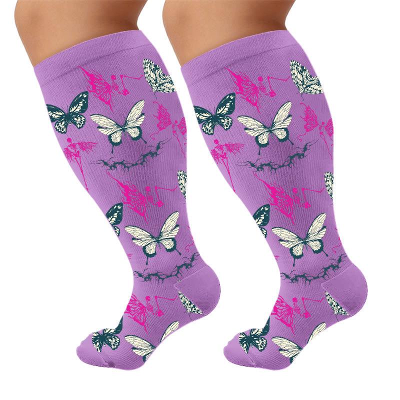 Plus Size Butterfly Spider Compression Socks - Purple(1 Pair) - 4XL - image 5