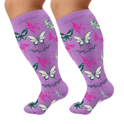 Plus Size Butterfly Spider Compression Socks - Purple(1 Pair) - 4XL - image 5