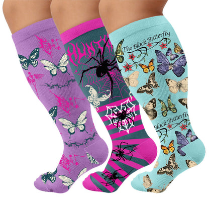 Plus Size Butterfly Spider Compression Socks - Multicolor(3 Pairs) - 4XL - image 1