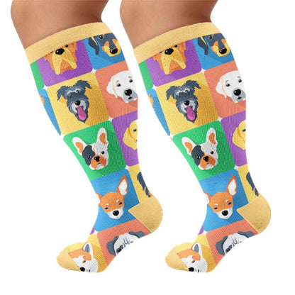 Plus Size Cute Dog Print Compression Socks - Yellow(1 Pair) - 4XL - image 6