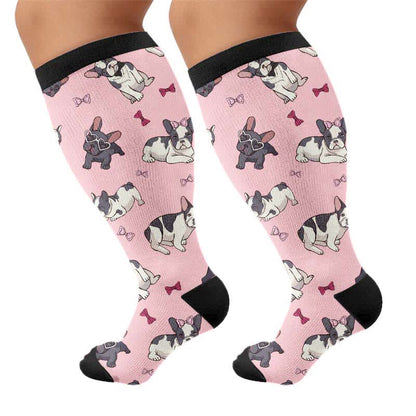 Plus Size Cute Dog Print Compression Socks - Black(1 Pair) - 4XL - image 7