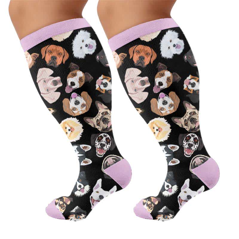 Plus Size Cute Dog Print Compression Socks - Purple(1 Pair) - 4XL - image 5