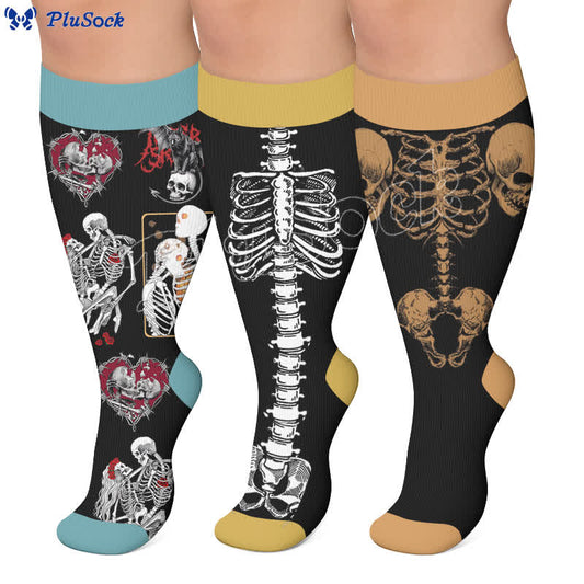 Plus Size Spooky Skeleton Compression Socks - image 0