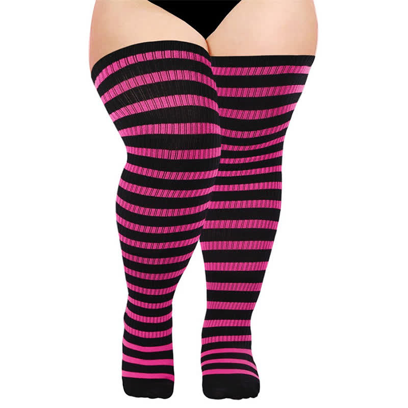 Striped Daily Wear Thigh High Compression Socks - Rose - One Size - With Elastic Buckle - image 2