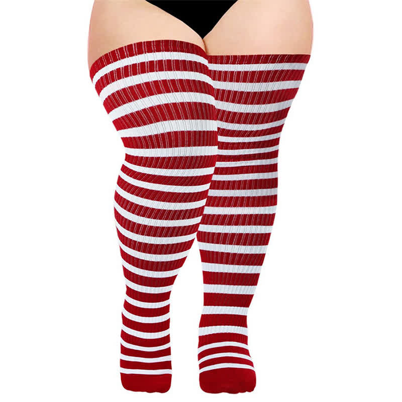 Striped Daily Wear Thigh High Compression Socks - Wine - One Size - With Elastic Buckle - image 3