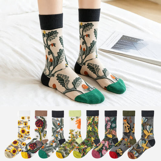 Vintage Flowers Bird Sheer Quarter Socks(4 Pairs) - image 0