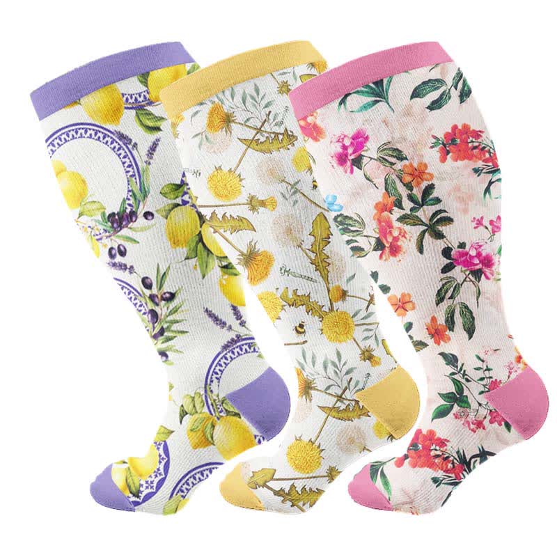 Plus Size Lemon Garden Compression Socks - Multicolor(3 Pairs) - 4XL - image 1