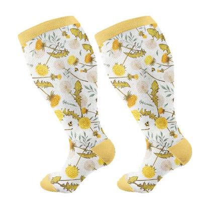 Plus Size Lemon Garden Compression Socks - Yellow(1 Pair) - 4XL - image 6