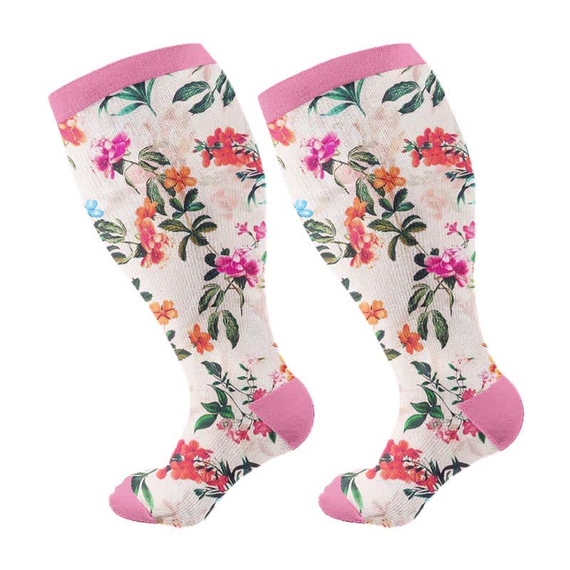 Plus Size Lemon Garden Compression Socks - Green(1 Pair) - 4XL - image 7