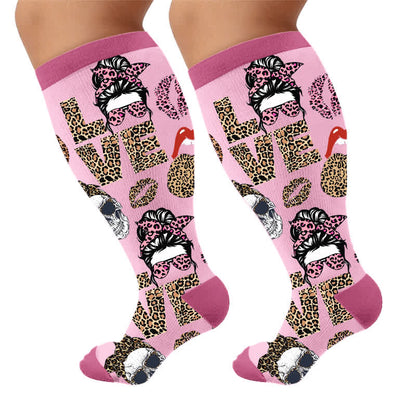 Plus Size Love Leopard Compression Socks - Purple(1 Pair) - 4XL - image 7