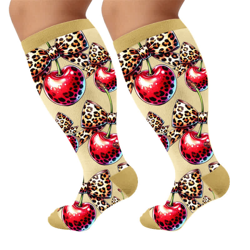 Plus Size Love Leopard Compression Socks - Apricot(1 Pair) - 4XL - image 5