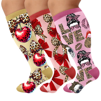 Plus Size Love Leopard Compression Socks - Multicolor(3 Pairs) - 4XL - image 1