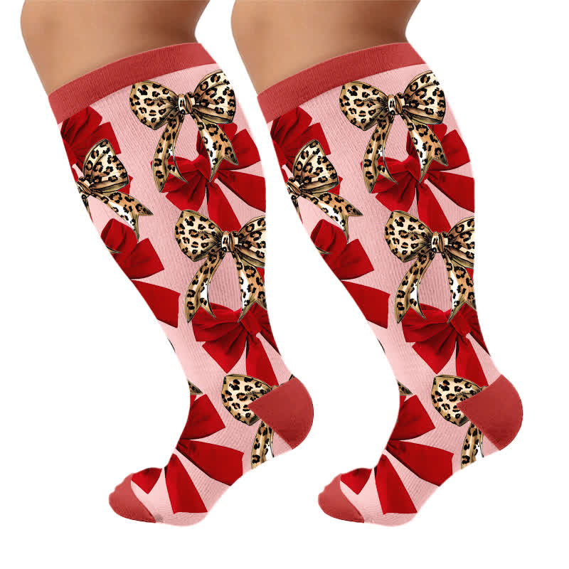 Plus Size Love Leopard Compression Socks - Red(1 Pair) - 4XL - image 6