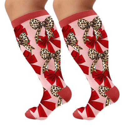 Plus Size Love Leopard Compression Socks - Red(1 Pair) - 4XL - image 6