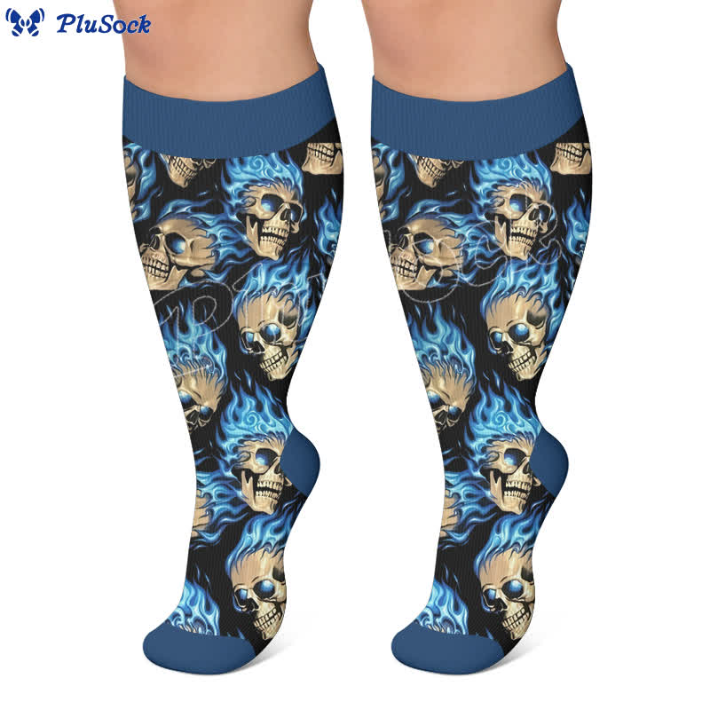 Plus Size Gothic Skull Flame Compression Socks - image 4