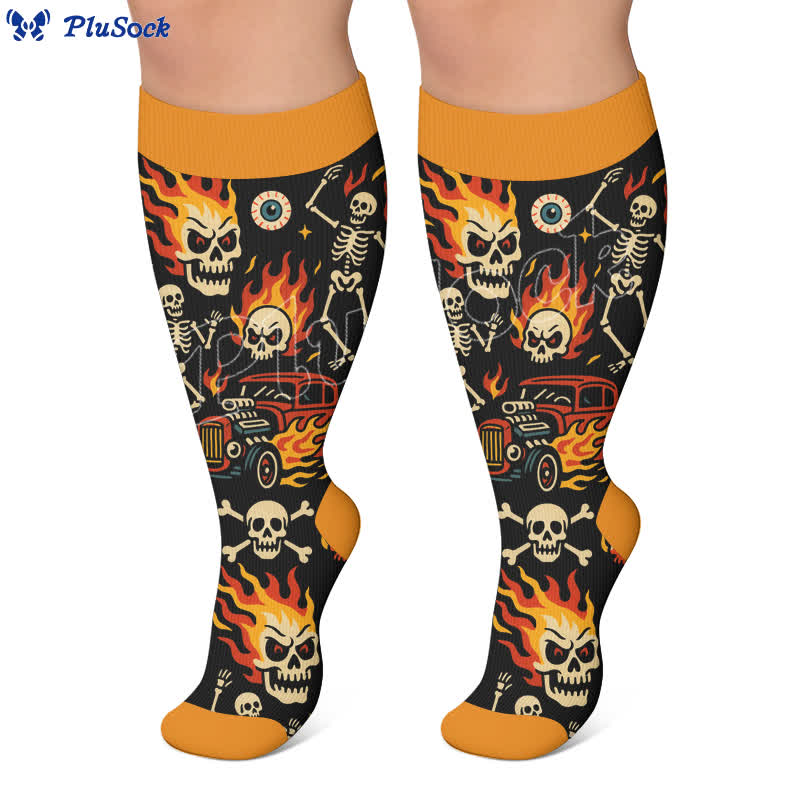 Plus Size Gothic Skull Flame Compression Socks - image 2