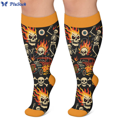 Plus Size Gothic Skull Flame Compression Socks - image 2