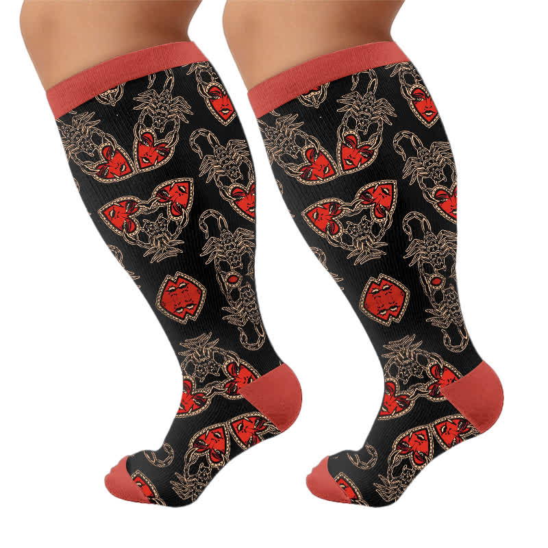 Plus Size Gothic Skull Flame Compression Socks - Red(1 Pair) - 4XL - image 6