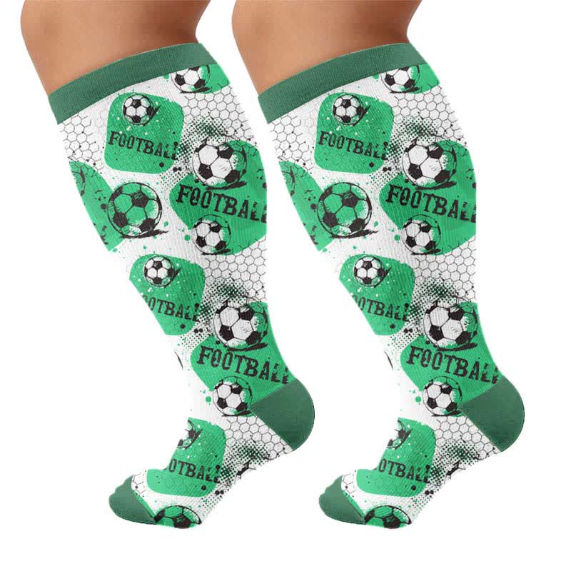 Plus Size Soccer Print Compression Socks - Green(1 Pair) - 4XL - image 5