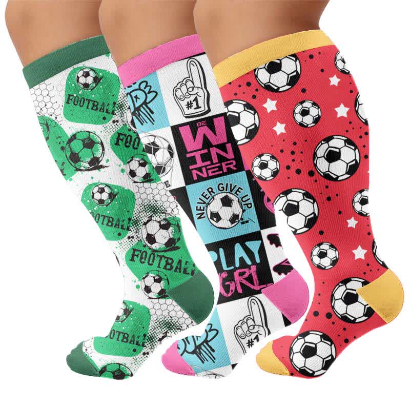 Plus Size Soccer Print Compression Socks - Multicolor(3 Pairs) - 4XL - image 1