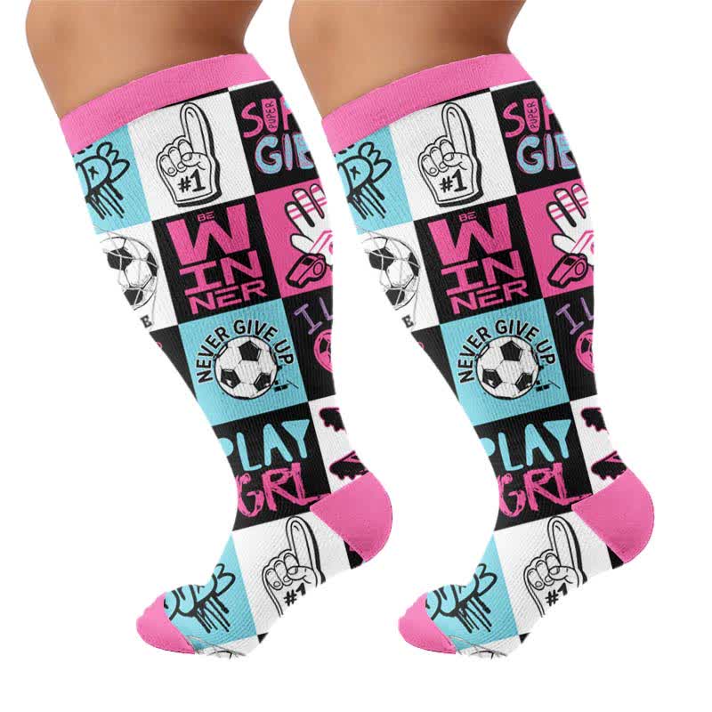 Plus Size Soccer Print Compression Socks - Pink(1 Pair) - 4XL - image 6