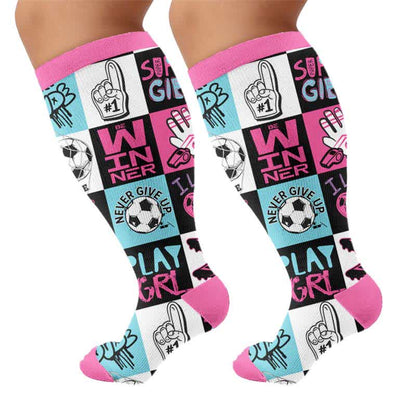 Plus Size Soccer Print Compression Socks - Pink(1 Pair) - 4XL - image 6