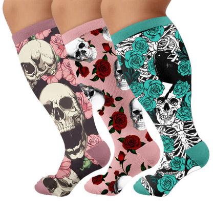 Plus Size Crow Skull Compression Socks - Multicolor(3 Pairs) - 4XL - image 1