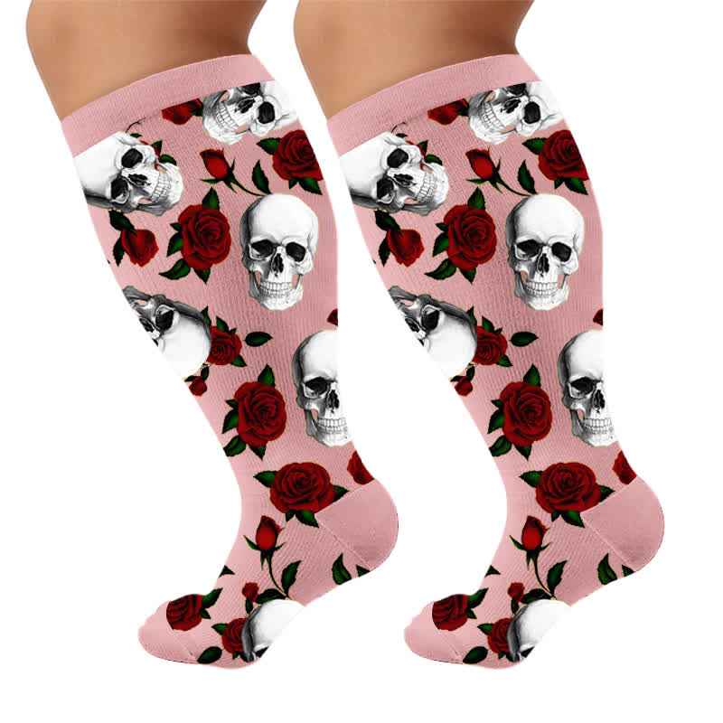 Plus Size Crow Skull Compression Socks - Pink(1 Pair) - 4XL - image 6