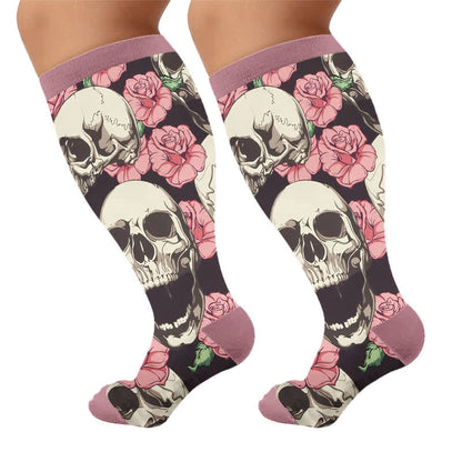 Plus Size Crow Skull Compression Socks - Red(1 Pair) - 4XL - image 5
