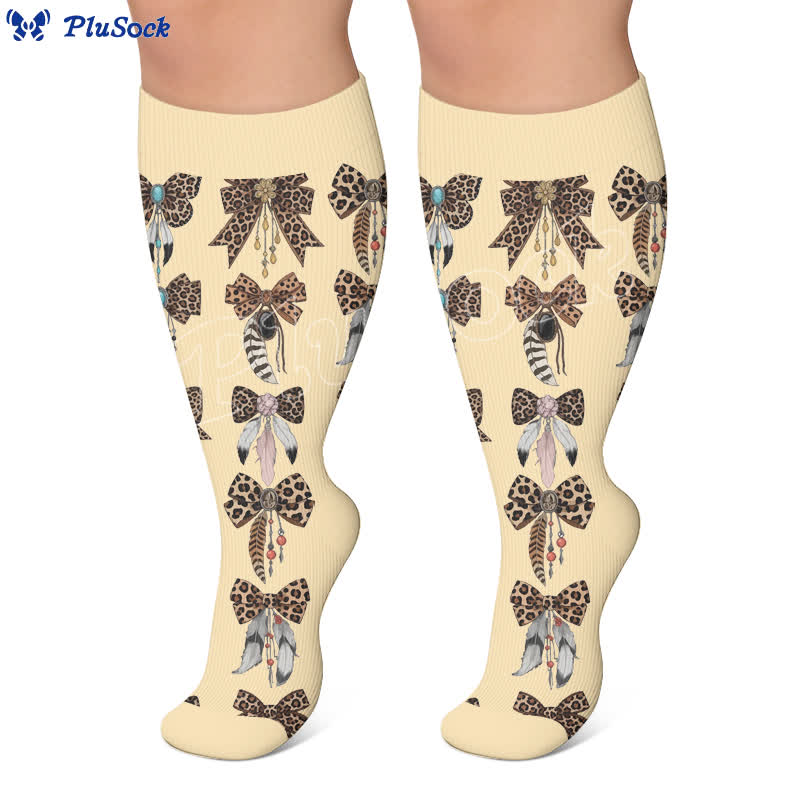 Plus Size Retro Leopard Bow Compression Socks - image 2