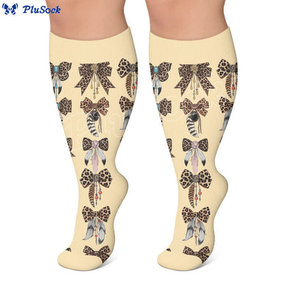 Plus Size Retro Leopard Bow Compression Socks - image 2