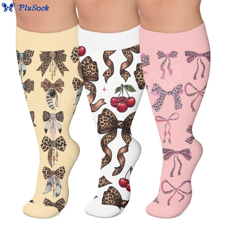 Plus Size Retro Leopard Bow Compression Socks - image 0