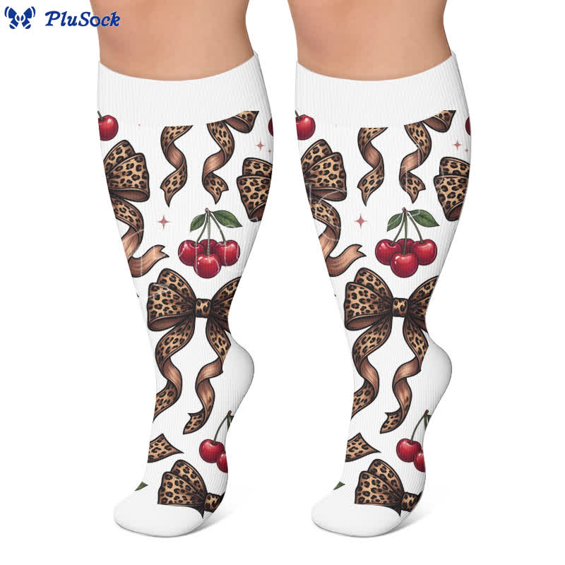 Plus Size Retro Leopard Bow Compression Socks - image 3