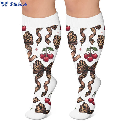 Plus Size Retro Leopard Bow Compression Socks - image 3