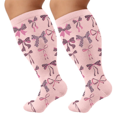 Plus Size Retro Leopard Bow Compression Socks - Pink(1 Pair) - 4XL - image 7