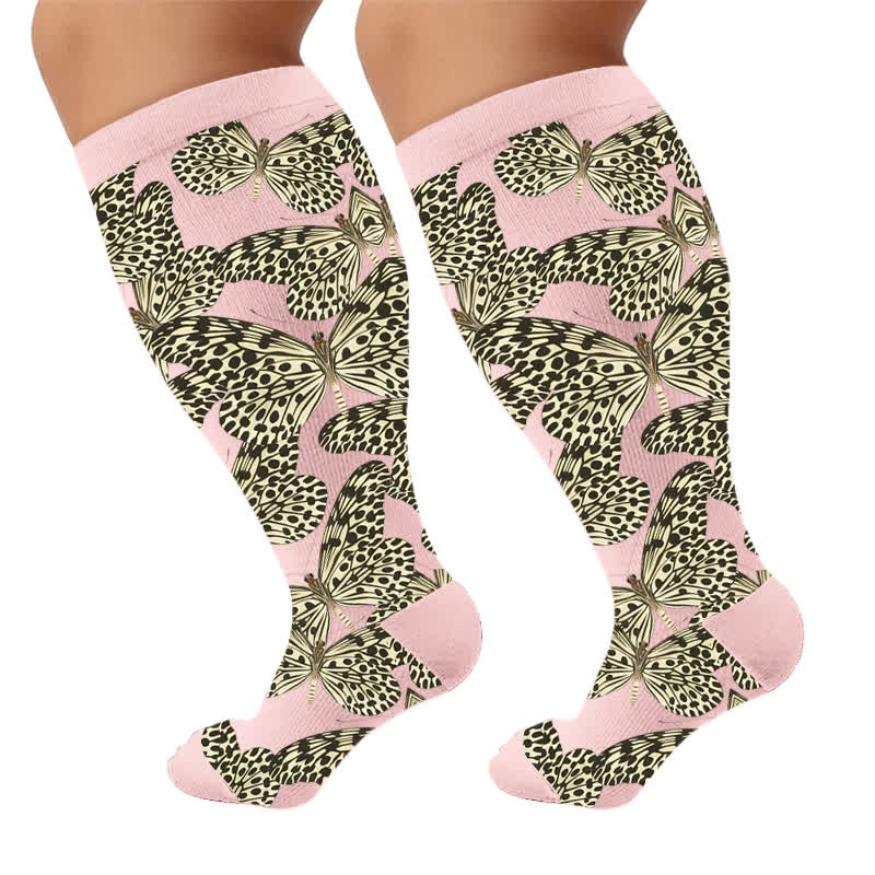 Plus Size Butterfly Leopard Compression Socks - Pink(1 Pair) - 4XL - image 7