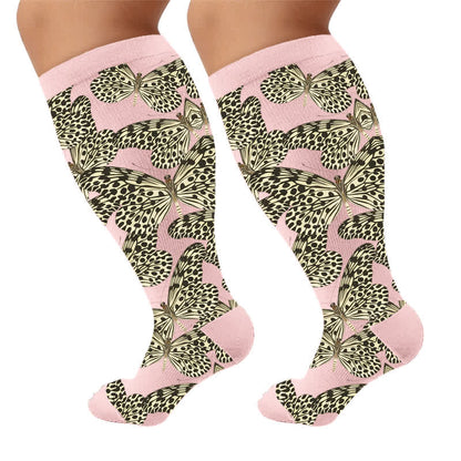 Plus Size Butterfly Leopard Compression Socks - Pink(1 Pair) - 4XL - image 7