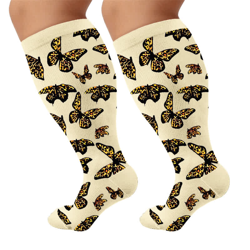 Plus Size Butterfly Leopard Compression Socks - Apricot(1 Pair) - 4XL - image 6
