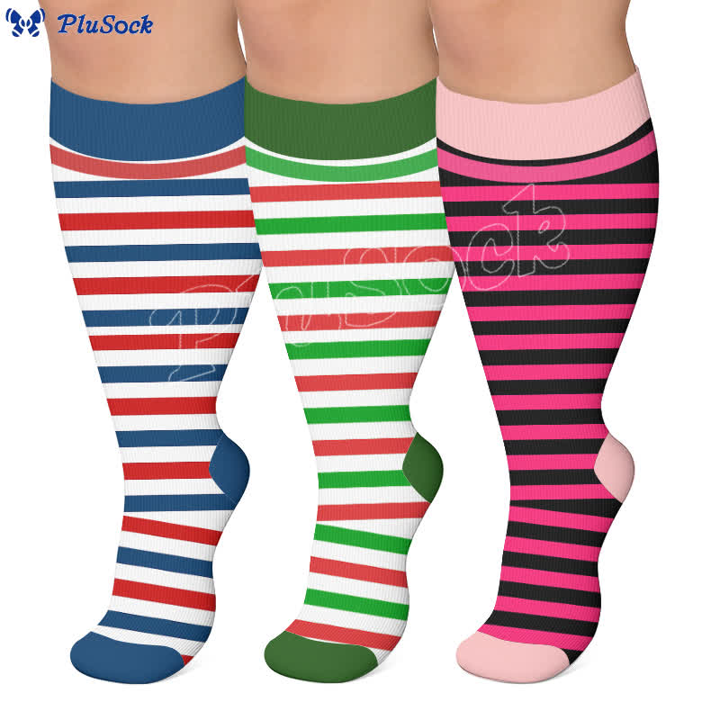Plus Size Contrast Stripes Compression Socks - image 0