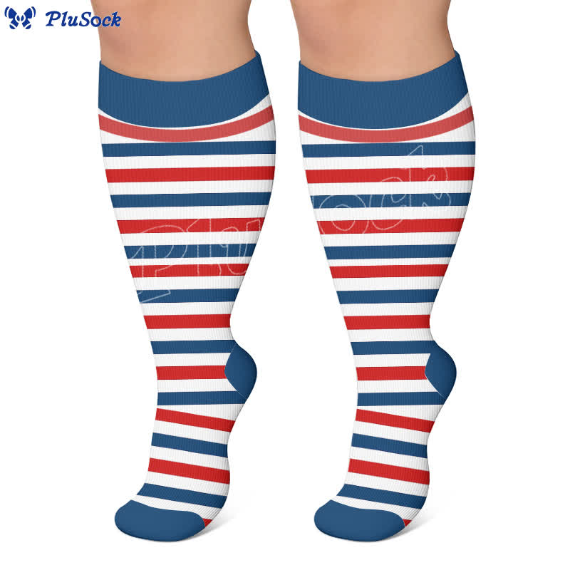 Plus Size Contrast Stripes Compression Socks - image 2