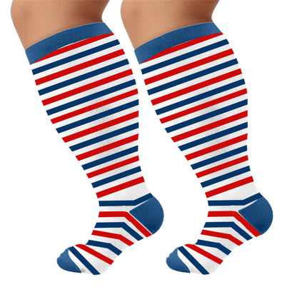 Plus Size Contrast Stripes Compression Socks - Blue(1 Pair) - 4XL - image 5